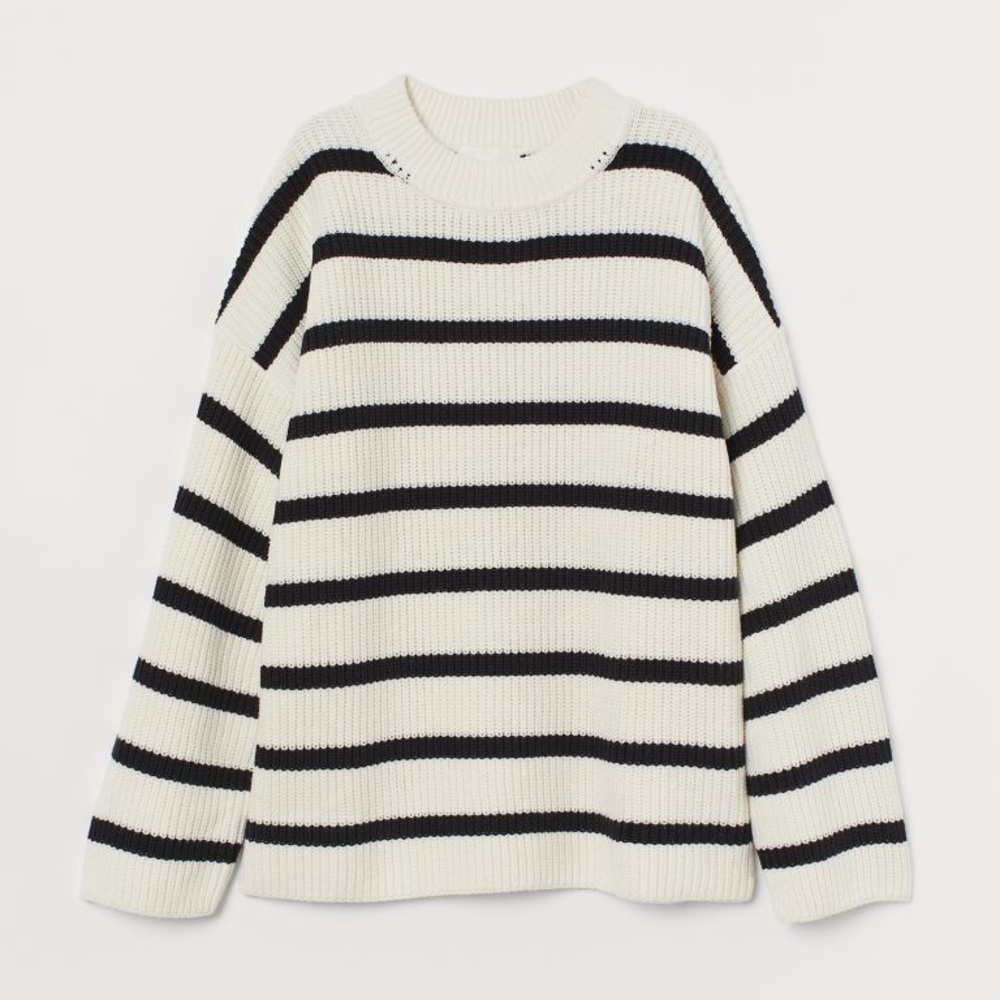 H&M White and Black Striped Rib knit sweater